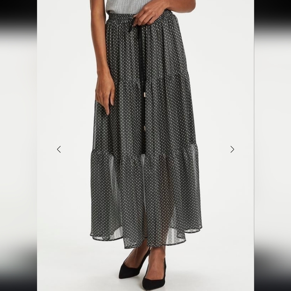 Green Polka Dot Tiered Maxi Skirt with Drawstring Waist
